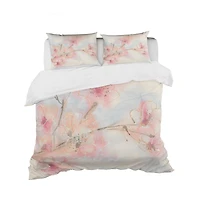 Designart 'Pink Blossoms Branch' Shabby Bedding Set