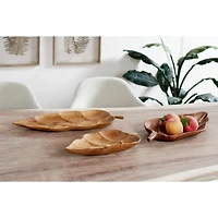 Brown Teak Wood Coastal Style Tray Set