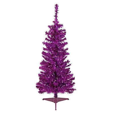 4ft. Pre-Lit Purple Tinsel Artificial Christmas Tree, Clear Lights