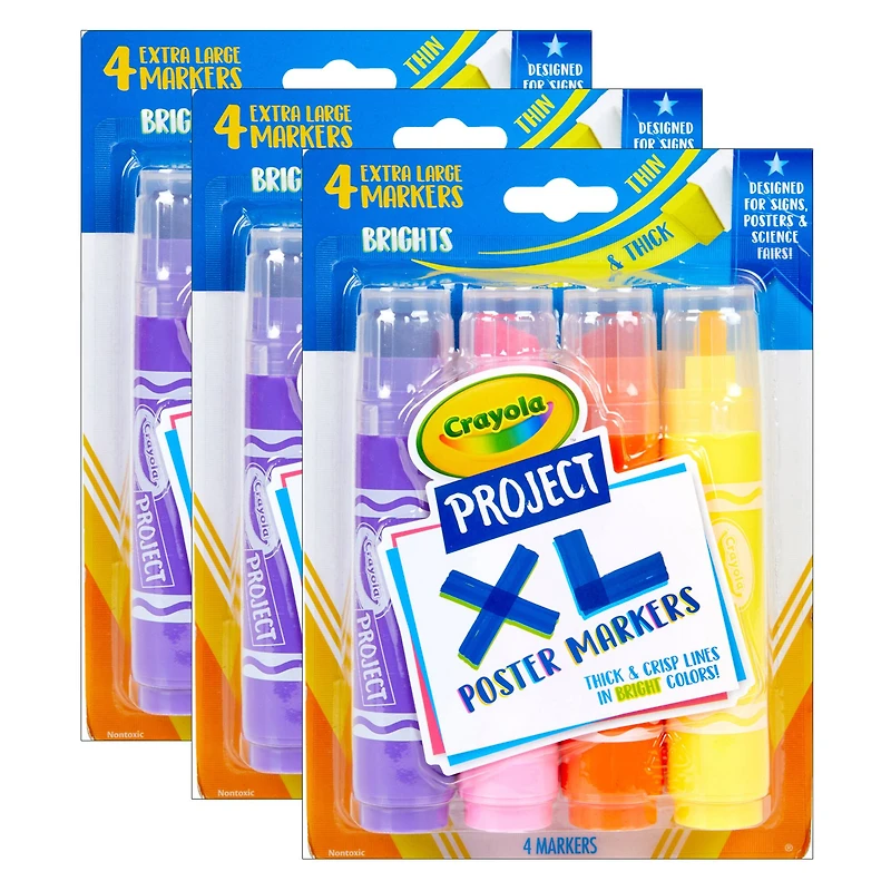 Crayola® Project XL Bold & Bright Poster Markers, 3 Packs of 4