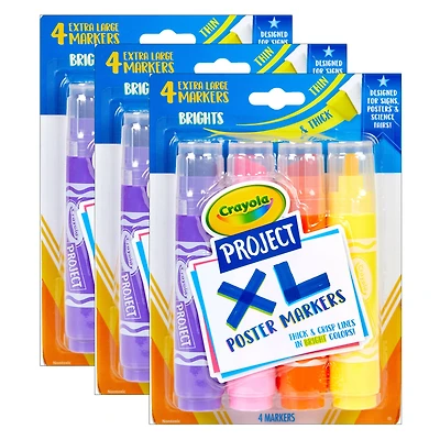 Crayola® Project XL Bold & Bright Poster Markers, 3 Packs of 4