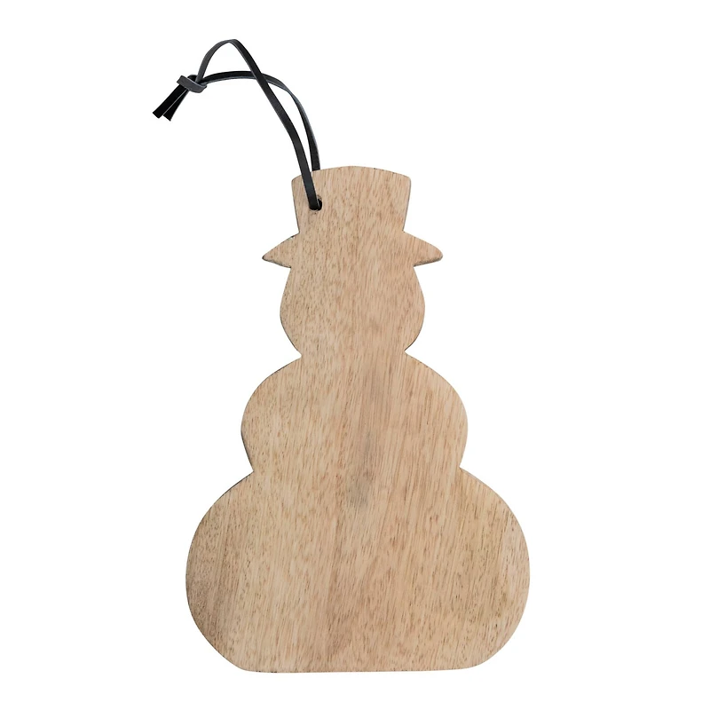 Hello Honey® 10" Snowman Shaped Mango Wood Cheese Cutting Board with Leather Tie