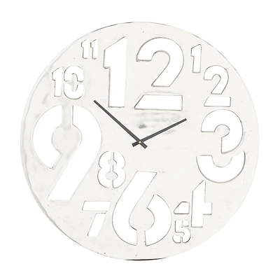 Silver Aluminum Contemporary Wall Clock, 24" x 24" x 2"