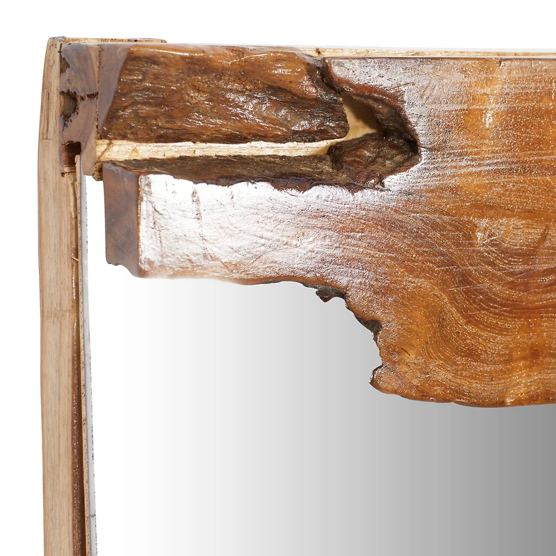 48" Brown Rustic Teak Wood Wall Mirror