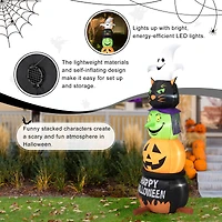 Glitzhome® 8ft. Lighted Halloween Inflatable Stacked Ghost, Black Cat, Witch & Pumpkin Décor