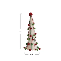Hello Honey® 13" Cream Handmade Wool Felt Tree with Red & Green Pom Poms