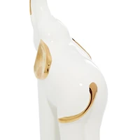 Set of 2 Gold Porcelain Glam Elephant Sculpture, 14", 16"