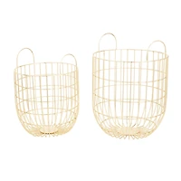 Set of 2 Gold Iron Contemporary Storage Baskets, 17" x 11" x 11"