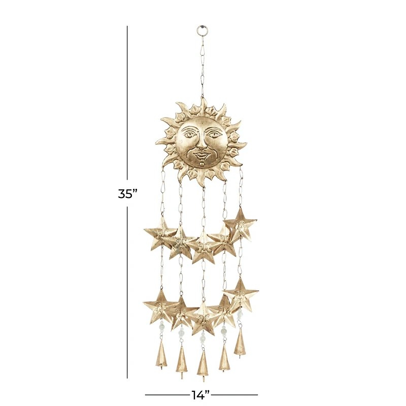 35" Gold Sun & Stars Metal Eclectic Windchime