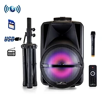 beFree Sound 12" Bluetooth Rechargeable Portable PA Party Speaker With Reactive LED Lights & Stand