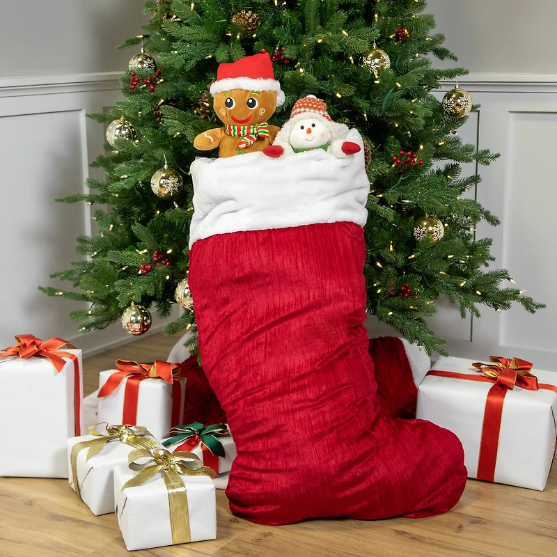 50" Red and White Jumbo Velveteen Christmas Stocking