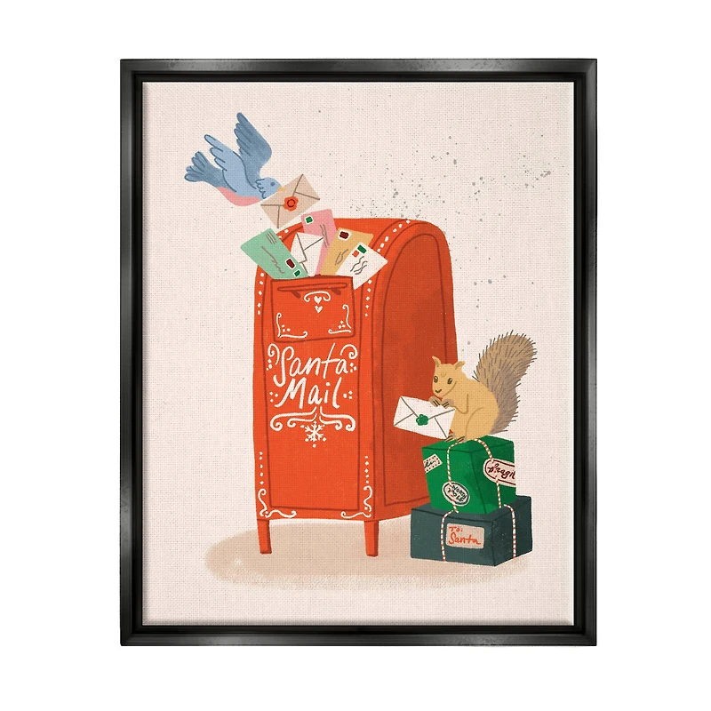 Stupell Industries Santa's Mail Postal Letters Animals Framed Floater Canvas Wall Art
