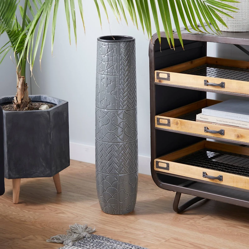 30" Gray Stoneware Eclectic Vase