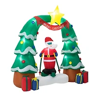 Glitzhome® 7ft. LED Lighted Inflatable Santa Skiing under Tree Arch Décor
