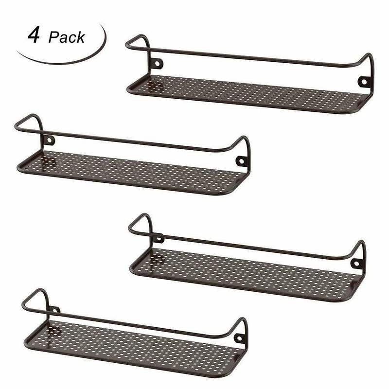 NEX™ Brown Wall-Mount Metal Spice Racks with Guard Rail, 4ct.