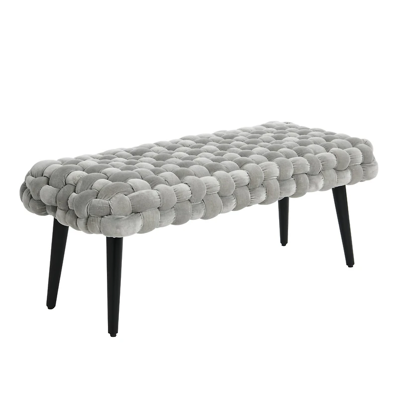 Hello Honey® Modern Boho Gray & Black Chunky Woven Velvet Bench
