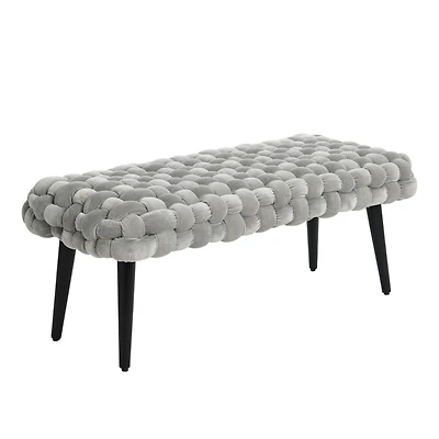 Hello Honey® Modern Boho Gray & Black Chunky Woven Velvet Bench