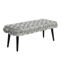 Hello Honey® Modern Boho Gray & Black Chunky Woven Velvet Bench