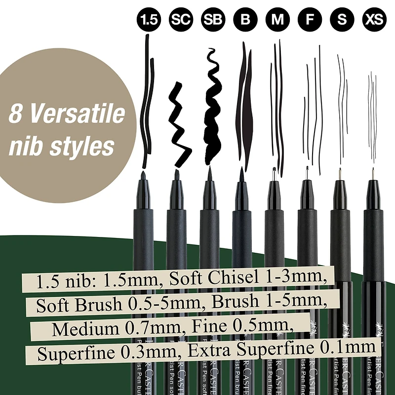 Faber-Castell® PITT® 8 Piece Black Artist Pen Set