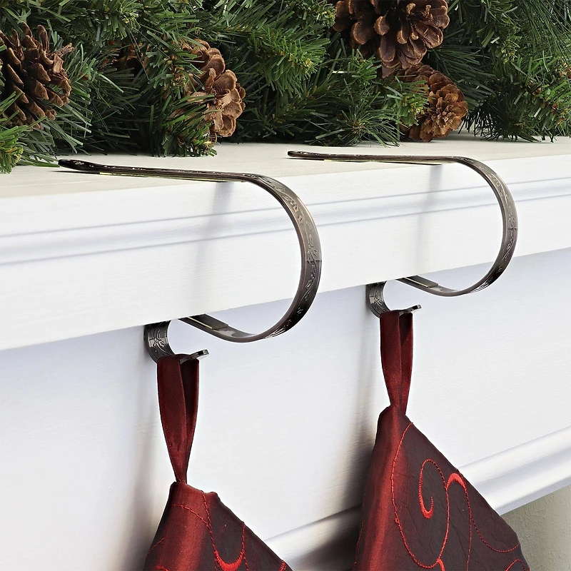 Original MantleClip® Holly Embossed Oil-Rubbed Bronze Stocking Holders