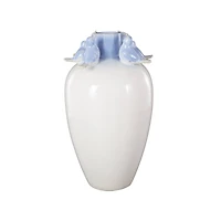 15" White with Blue Bird Accents Ceramic Decorative Vase