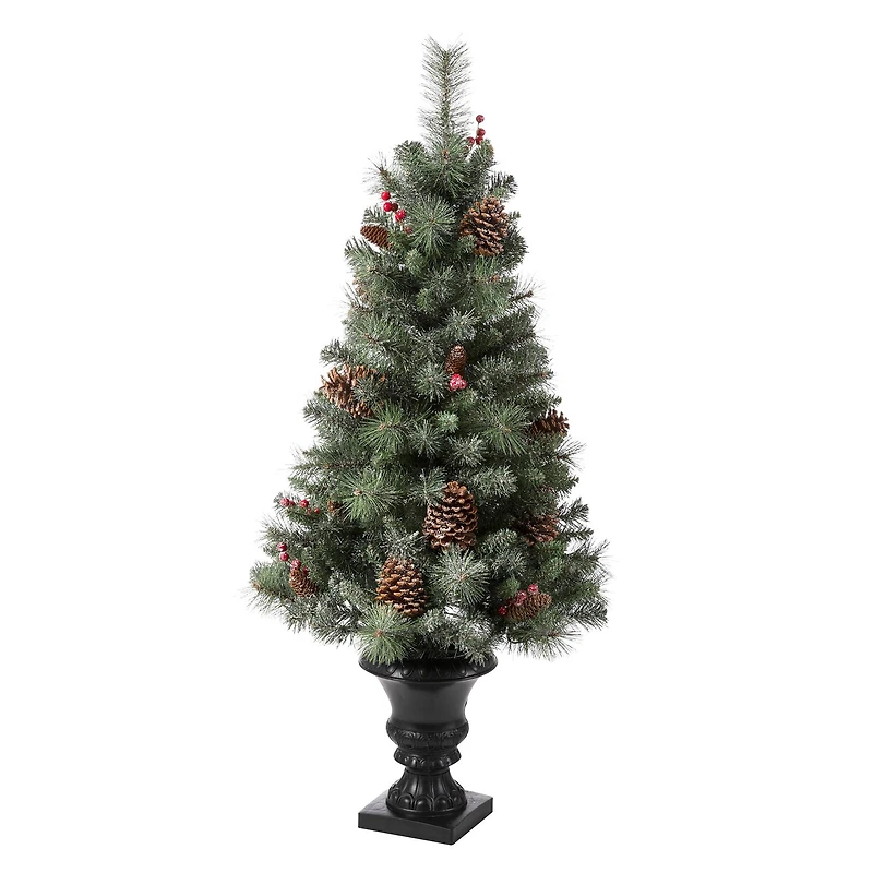 4ft. Pre-Lit Flocked Pinecones & Berries Christmas Tree with Warm White Lights