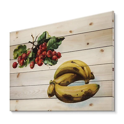 Designart - Banana and Red Berries - Farmhouse Print on Natural Pine Wood