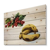 Designart - Banana and Red Berries - Farmhouse Print on Natural Pine Wood