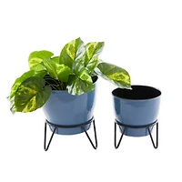 The Novogratz Set of 2 Blue Iron Modern Planter, 11" x 10" x 10"