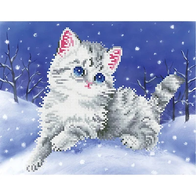 Diamond Dotz® Intermediate Kitten in the Snow with Frame Diamond Painting Kit