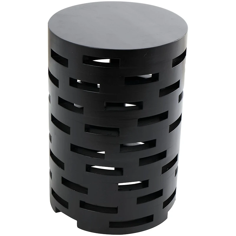Black Wood Brick Inspired Cutout Geometric Accent Table