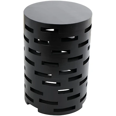 Black Wood Brick Inspired Cutout Geometric Accent Table