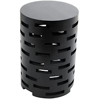 Black Wood Brick Inspired Cutout Geometric Accent Table
