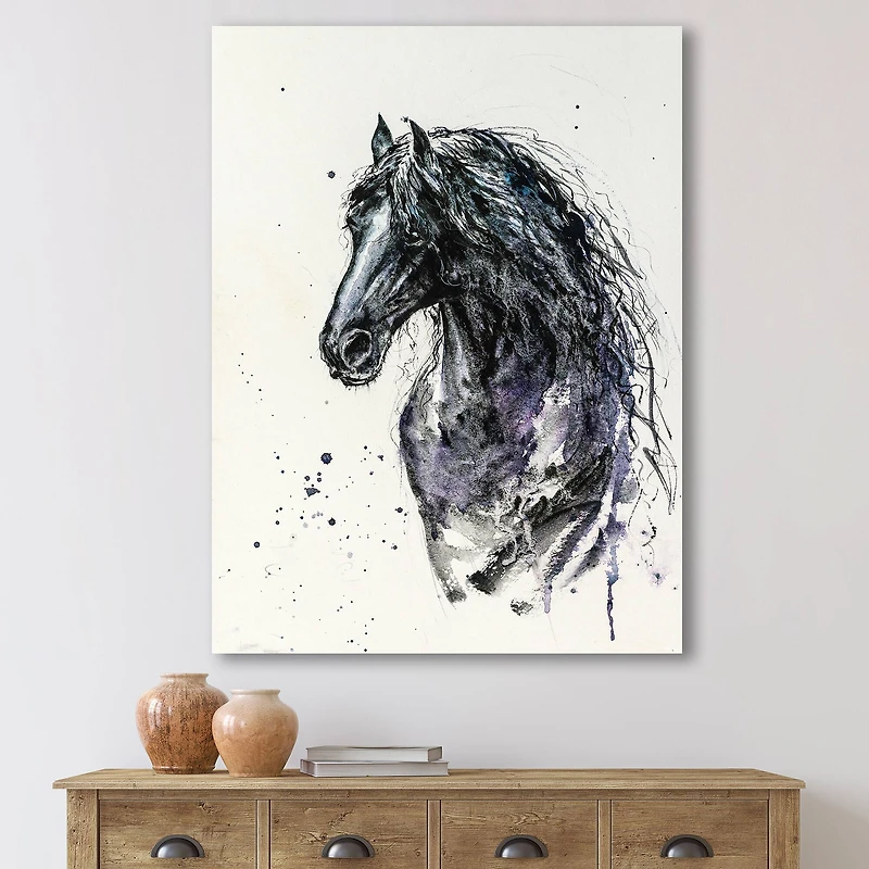 Designart - Portrait of Friesian Horse With Long Manes