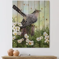 Designart - Cuckoo Bird On An Old Stump - Traditional Print on Natural Pine Wood