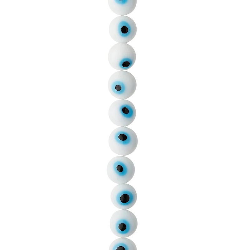 White Evil Eye Glass Round Beads by Bead Landing