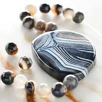 Black Agate Round Beads with Center Piece by Bead Landing™