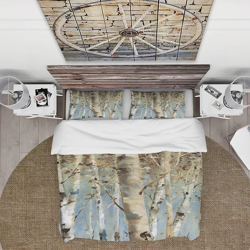 Designart 'White Birch Forest II' Farmhouse Bedding Set