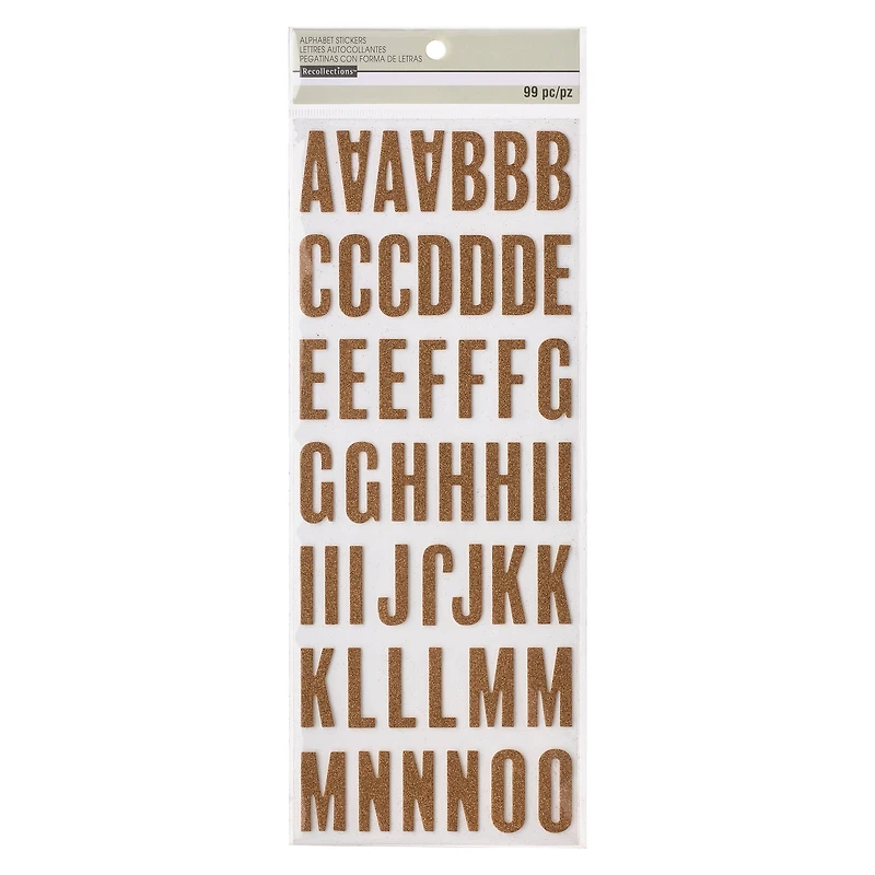 12 Packs: 99 ct. (1,188 total) Rose Gold Glitter Alphabet Chipboard Stickers by Recollections™