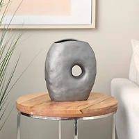 12" Gray Abstract Wavy Donut Ceramic Vase with Cutout Center