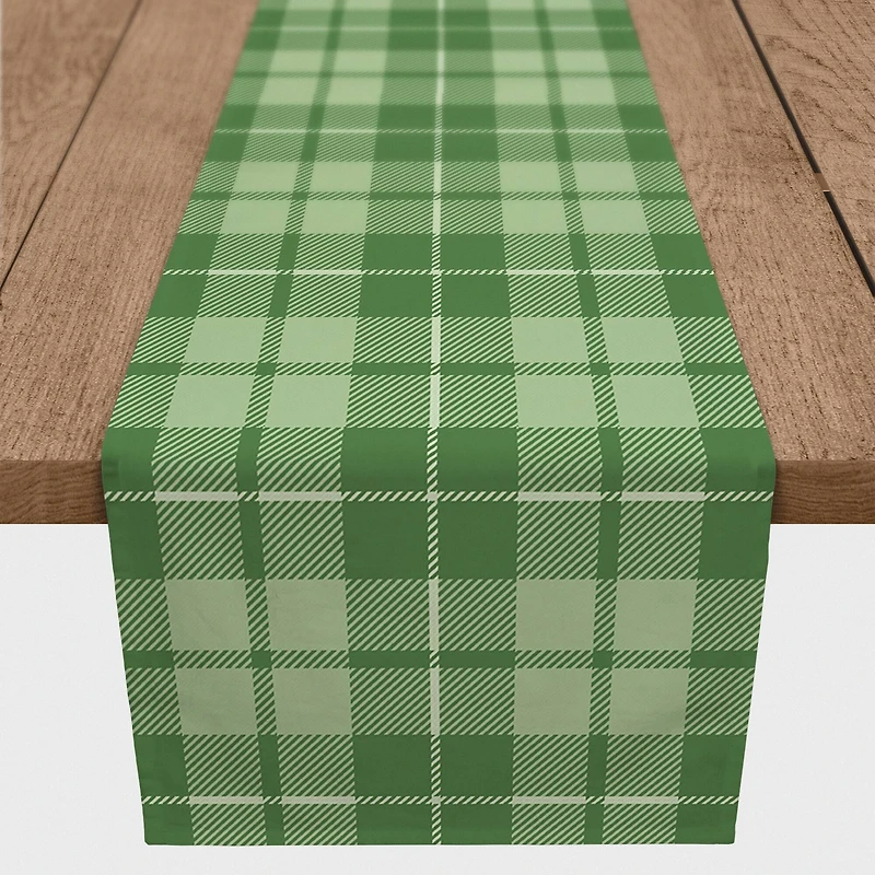 90" Green Plaid Poly Twill Table Runner