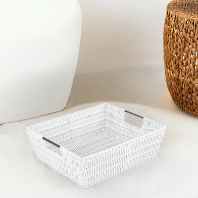 Simplify White Shelf Storage Rattan Tote Basket