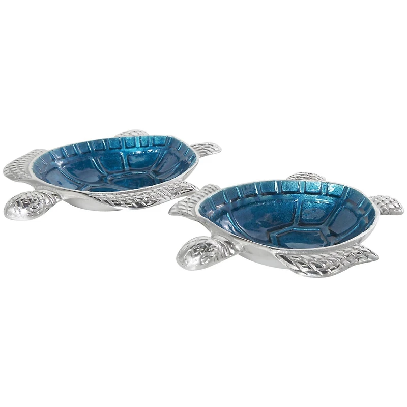Blue Aluminum Metal Turtle Enameled Decorative Bowls, 2ct.