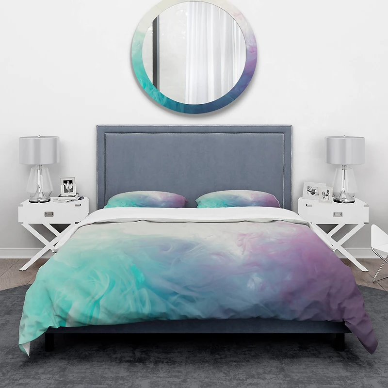 Designart 'Cyan, Blue and Pink water in Ink Composition' Mid-Century Modern Bedding Set