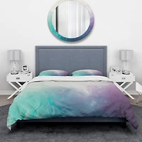 Designart 'Cyan, Blue and Pink water in Ink Composition' Mid-Century Modern Bedding Set