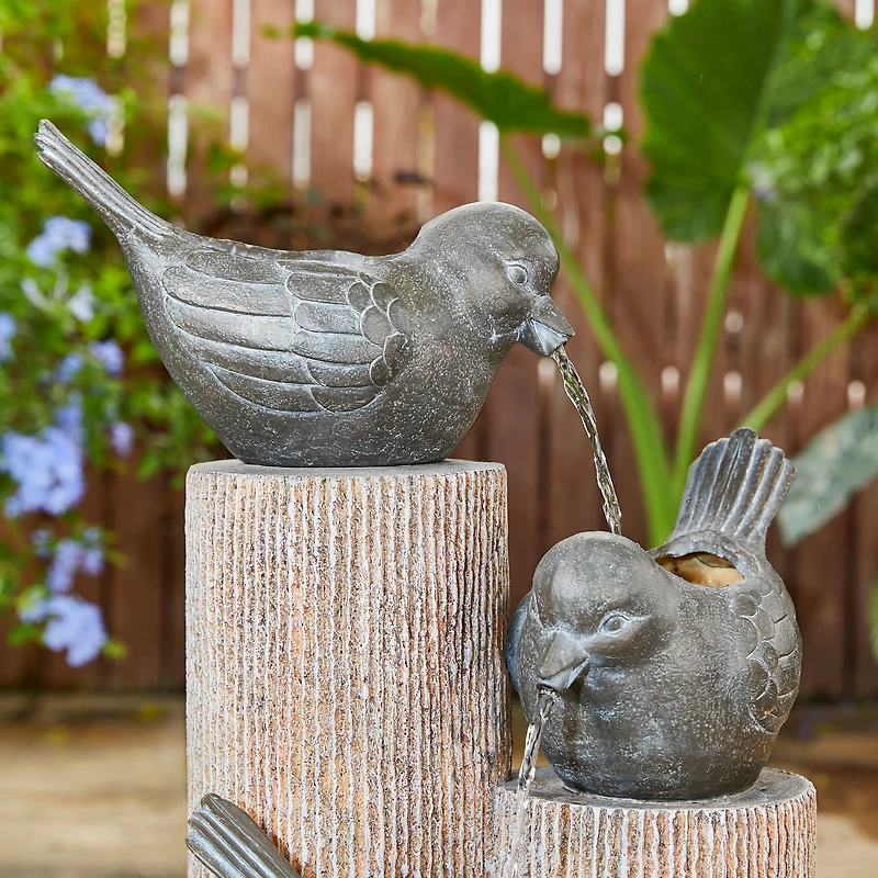 Glitzhome® 30.75" 3-Tier Natural Faux Pebbles Textured Bird Basin Outdoor Fountain with LED Light