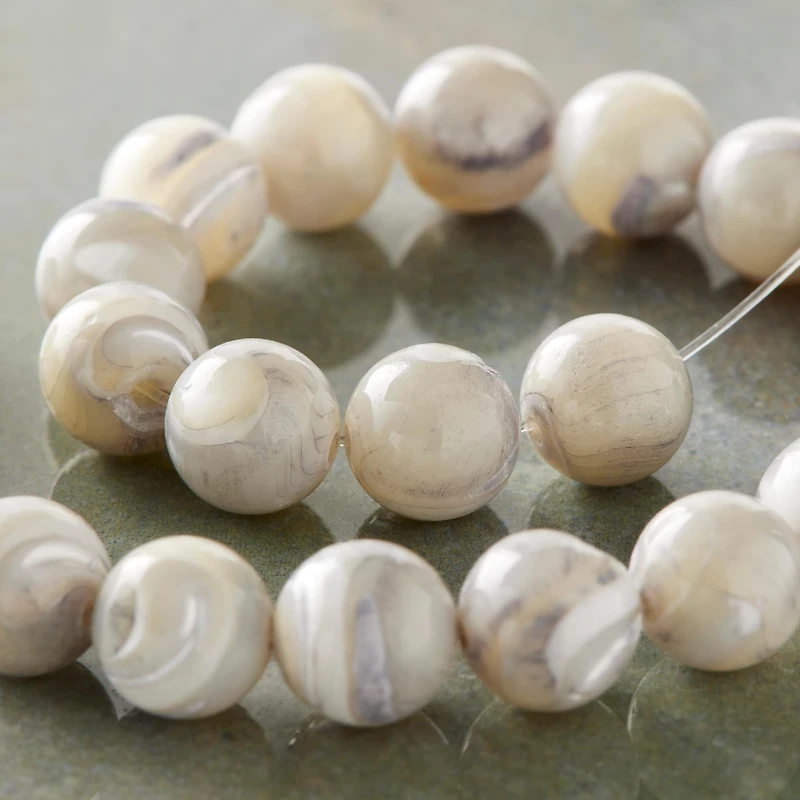 12 Pack: 7mm Light Gray Mother of Pearl Round Beads by Bead Landing™