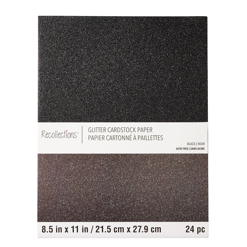 Black Glitter 8.5" x 11" Cardstock Paper by Recollections™, 24 Sheets