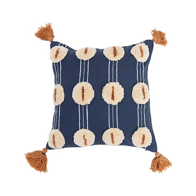 Multicolor Embroidered & Tufted Cotton Pillow with Tassels