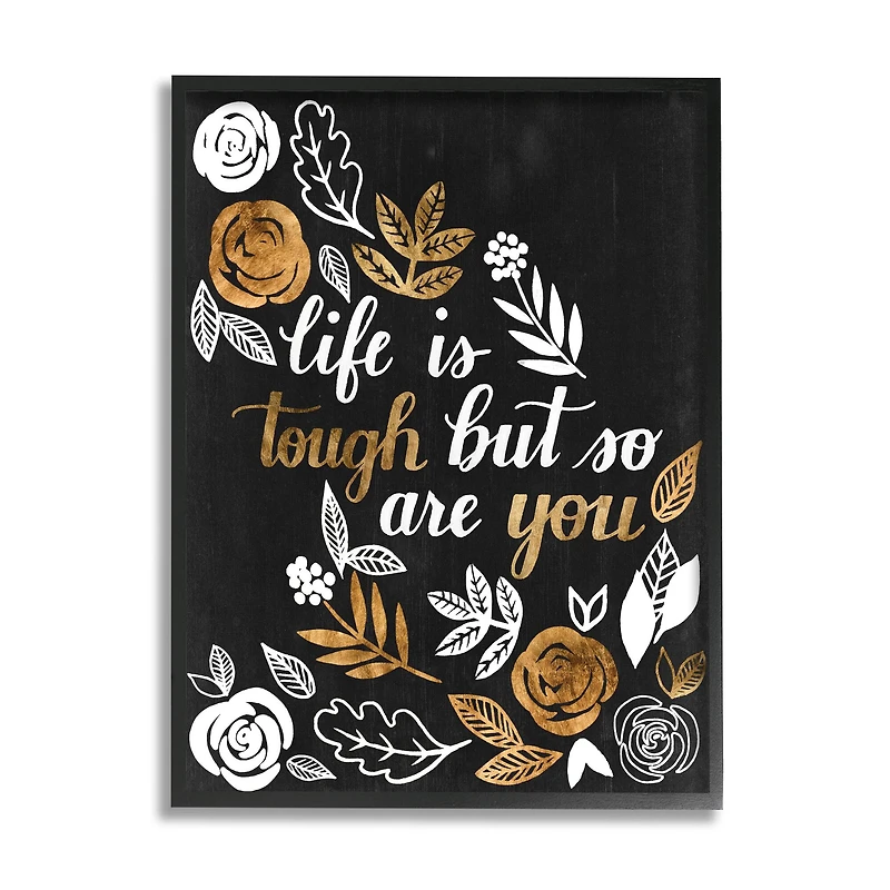 Stupell Industries Life Is Tough Inspirational Phrase Autumn Falling Leaves in Frame Wall Art